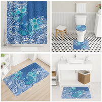 Hawaii Discoverers Day Bathroom Set Polynesian Fish Hook With Hibiscus Blue