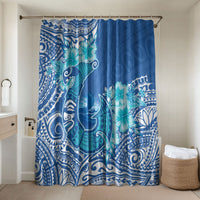 Hawaii Discoverers Day Bathroom Set Polynesian Fish Hook With Hibiscus Blue