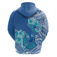 Hawaii Discoverers Day Hoodie Polynesian Fish Hook With Hibiscus Blue LT05 - Polynesian Pride