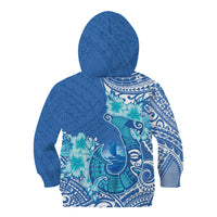 Hawaii Discoverers Day Kid Hoodie Polynesian Fish Hook With Hibiscus Blue LT05 - Polynesian Pride