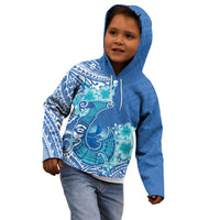 Hawaii Discoverers Day Kid Hoodie Polynesian Fish Hook With Hibiscus Blue LT05 - Polynesian Pride