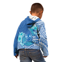 Hawaii Discoverers Day Kid Hoodie Polynesian Fish Hook With Hibiscus Blue LT05 - Polynesian Pride