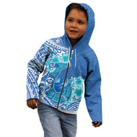 Hawaii Discoverers Day Kid Hoodie Polynesian Fish Hook With Hibiscus Blue LT05 - Polynesian Pride