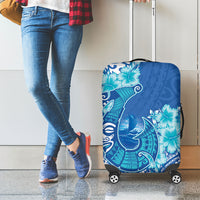 Hawaii Discoverers Day Luggage Cover Polynesian Fish Hook With Hibiscus Blue LT05 - Polynesian Pride
