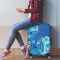 Hawaii Discoverers Day Luggage Cover Polynesian Fish Hook With Hibiscus Blue LT05 - Polynesian Pride