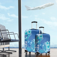 Hawaii Discoverers Day Luggage Cover Polynesian Fish Hook With Hibiscus Blue LT05 - Polynesian Pride