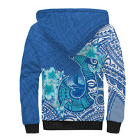 Hawaii Discoverers Day Sherpa Hoodie Polynesian Fish Hook With Hibiscus Blue LT05 - Polynesian Pride