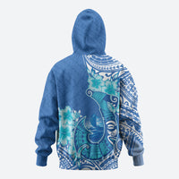 Hawaii Discoverers Day Zip Hoodie Polynesian Fish Hook With Hibiscus Blue LT05 - Polynesian Pride