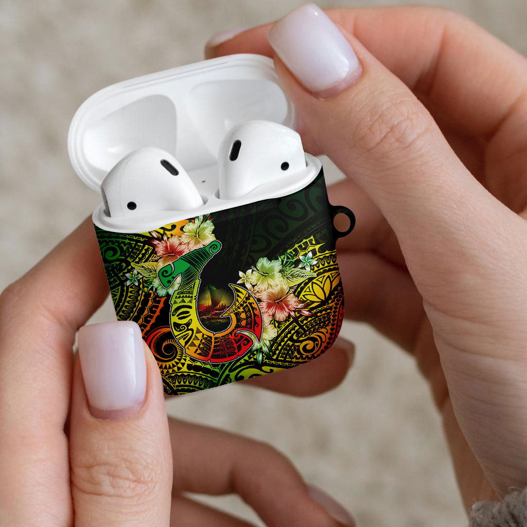 Hawaii Discoverers Day AirPods Case Polynesian Fish Hook With Hibiscus Reggae LT05 - Polynesian Pride