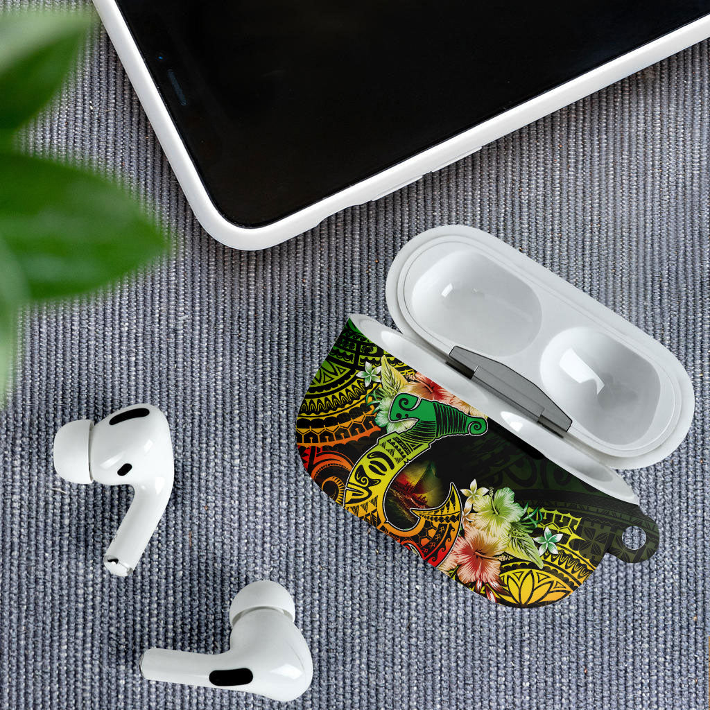 Hawaii Discoverers Day AirPods Case Polynesian Fish Hook With Hibiscus Reggae LT05 - Polynesian Pride