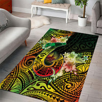 Hawaii Discoverers Day Area Rug Polynesian Fish Hook With Hibiscus Reggae LT05 - Polynesian Pride