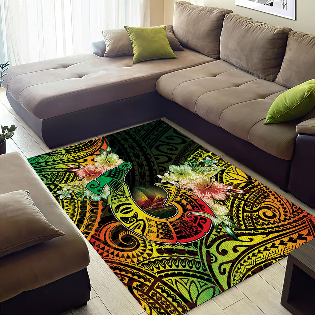 Hawaii Discoverers Day Area Rug Polynesian Fish Hook With Hibiscus Reggae LT05 - Polynesian Pride