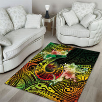 Hawaii Discoverers Day Area Rug Polynesian Fish Hook With Hibiscus Reggae LT05 - Polynesian Pride