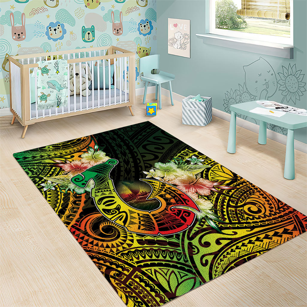 Hawaii Discoverers Day Area Rug Polynesian Fish Hook With Hibiscus Reggae LT05 - Polynesian Pride