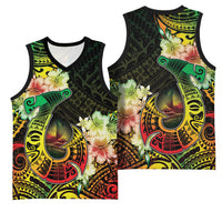 Hawaii Discoverers Day Basketball Jersey Polynesian Fish Hook With Hibiscus Reggae LT05 - Polynesian Pride