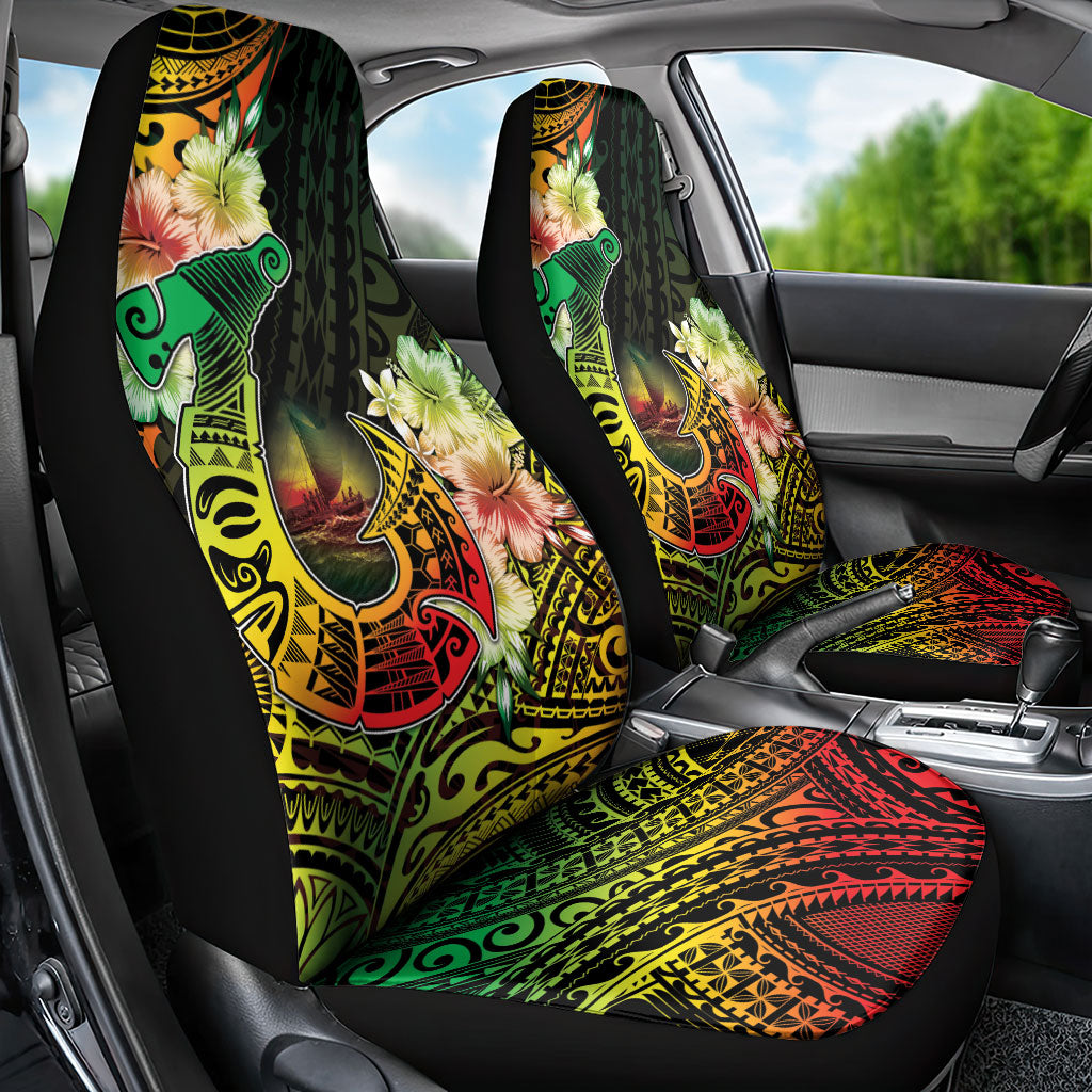 Hawaii Discoverers Day Car Seat Cover Polynesian Fish Hook With Hibiscus Reggae LT05 - Polynesian Pride