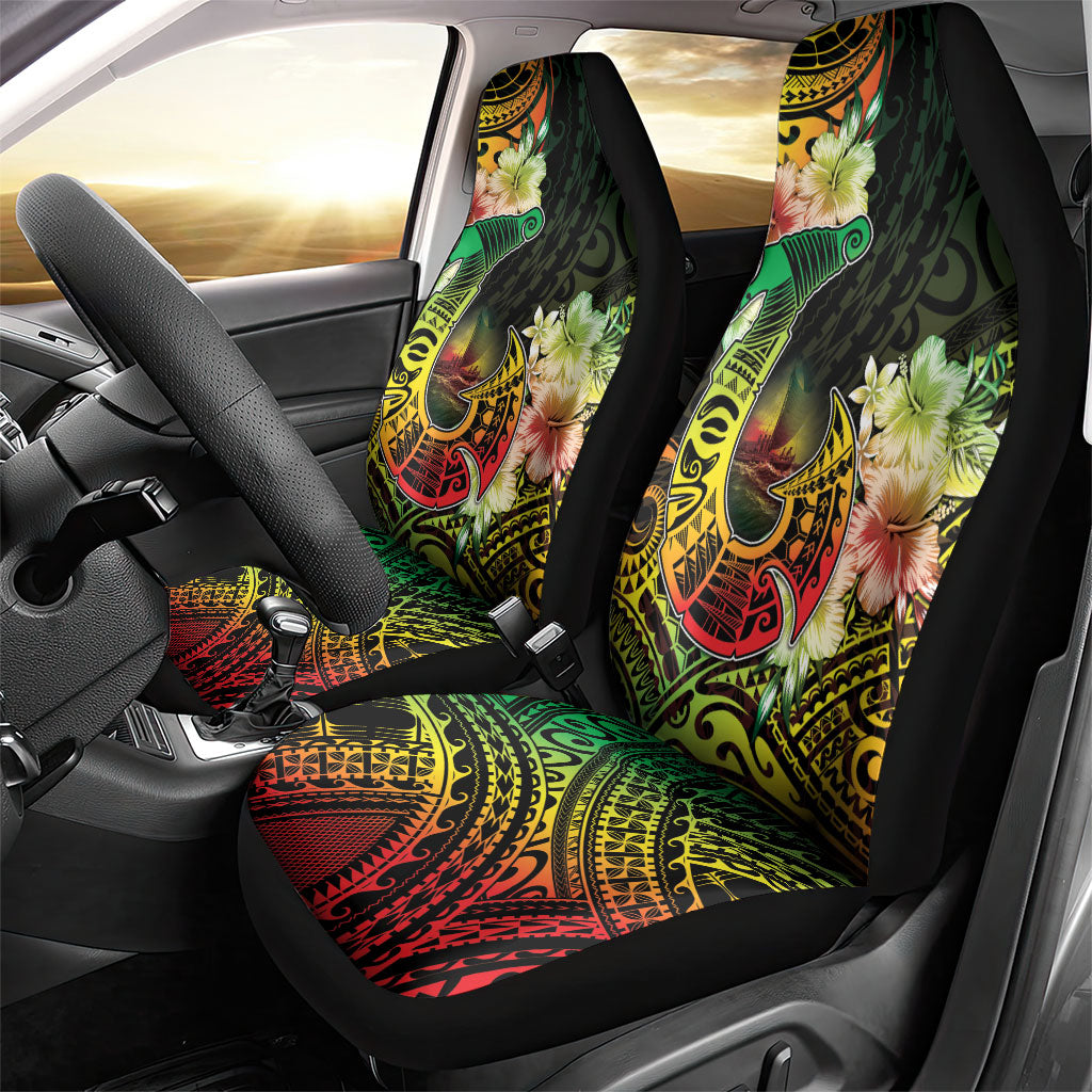 Hawaii Discoverers Day Car Seat Cover Polynesian Fish Hook With Hibiscus Reggae LT05 - Polynesian Pride
