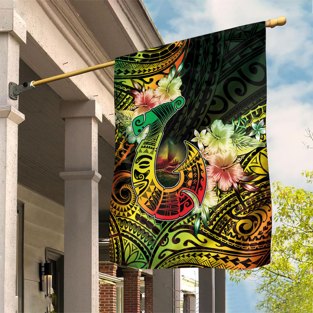 Hawaii Discoverers Day Garden Flag Polynesian Fish Hook With Hibiscus Reggae LT05 House Flag Reggae - Polynesian Pride