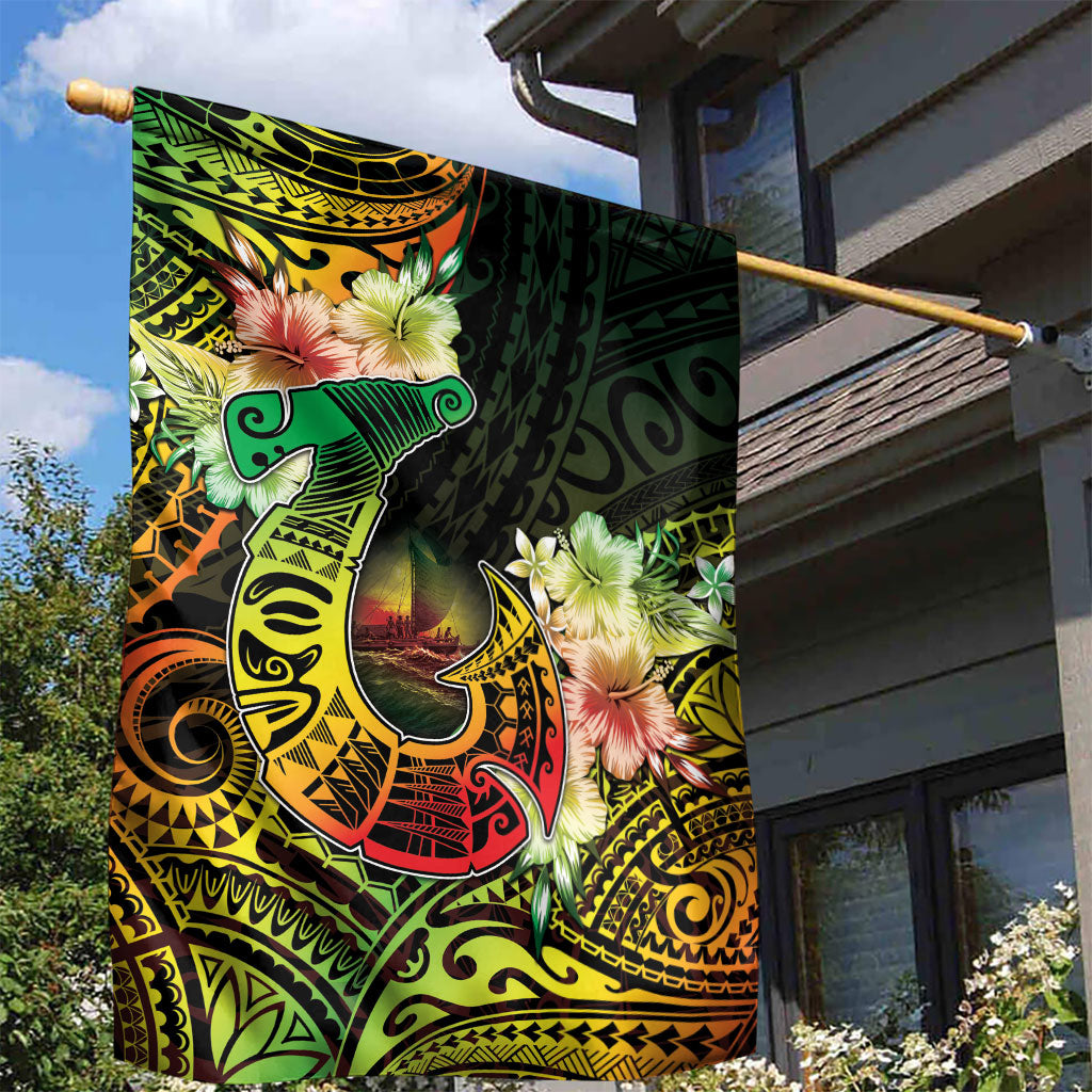 Hawaii Discoverers Day Garden Flag Polynesian Fish Hook With Hibiscus Reggae LT05 - Polynesian Pride