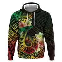 Hawaii Discoverers Day Hoodie Polynesian Fish Hook With Hibiscus Reggae LT05 Pullover Hoodie Reggae - Polynesian Pride