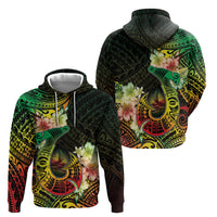 Hawaii Discoverers Day Hoodie Polynesian Fish Hook With Hibiscus Reggae LT05 - Polynesian Pride