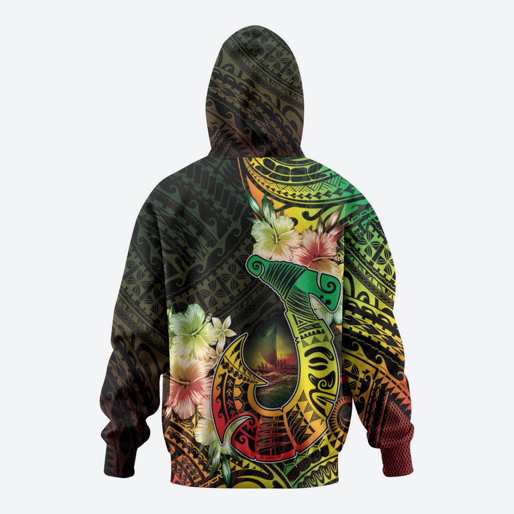 Hawaii Discoverers Day Hoodie Polynesian Fish Hook With Hibiscus Reggae LT05 - Polynesian Pride