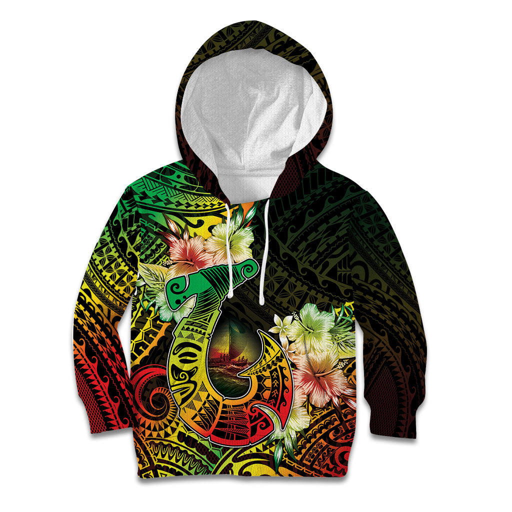 Hawaii Discoverers Day Kid Hoodie Polynesian Fish Hook With Hibiscus Reggae LT05 Hoodie Reggae - Polynesian Pride