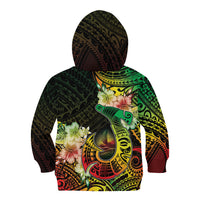 Hawaii Discoverers Day Kid Hoodie Polynesian Fish Hook With Hibiscus Reggae LT05 - Polynesian Pride