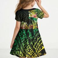 Hawaii Discoverers Day Kid Short Sleeve Dress Polynesian Fish Hook With Hibiscus Reggae LT05 - Polynesian Pride