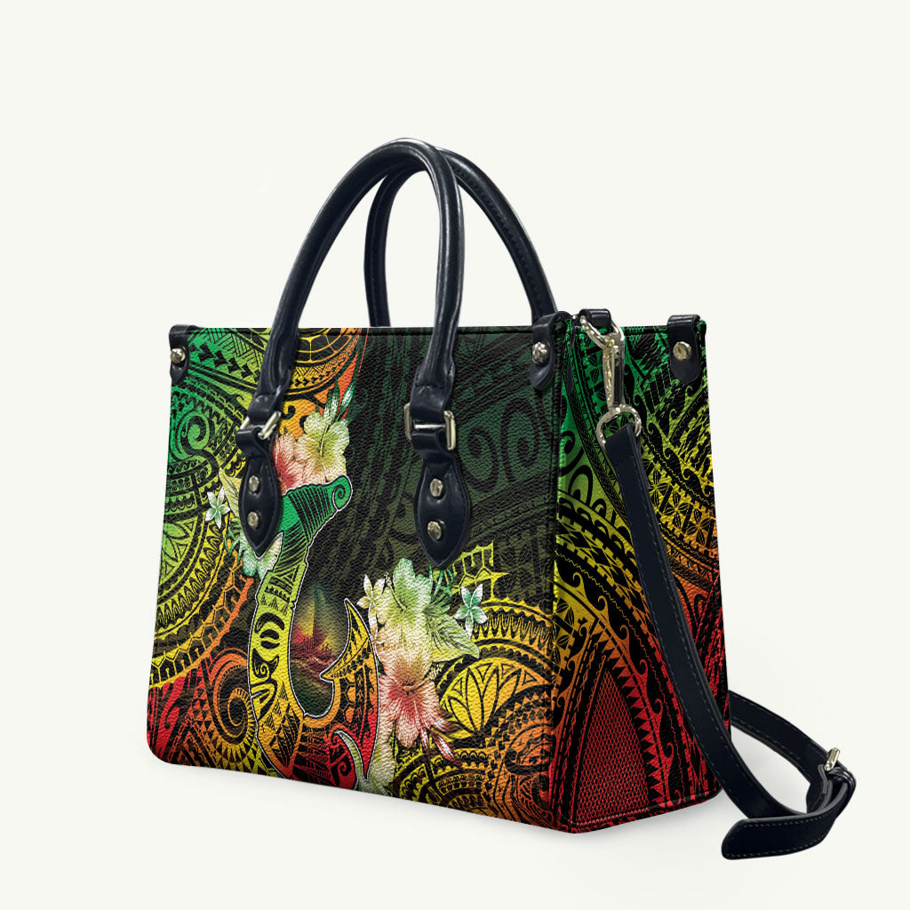 Hawaii Discoverers Day Leather Bag Polynesian Fish Hook With Hibiscus Reggae LT05 Reggae - Polynesian Pride