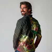 Hawaii Discoverers Day Long Sleeve Polo Shirt Polynesian Fish Hook With Hibiscus Reggae LT05 - Polynesian Pride