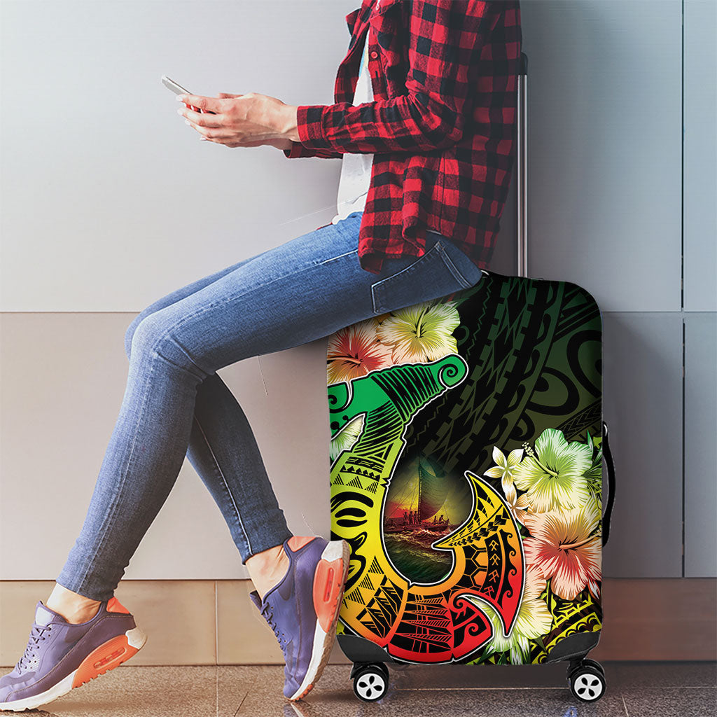 Hawaii Discoverers Day Luggage Cover Polynesian Fish Hook With Hibiscus Reggae LT05 - Polynesian Pride