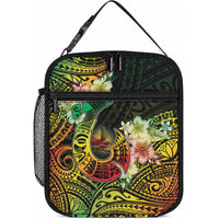 Hawaii Discoverers Day Lunch Bag Polynesian Fish Hook With Hibiscus Reggae LT05 10.2 × 8.3 × 4.3 inch Reggae - Polynesian Pride