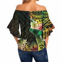 Hawaii Discoverers Day Off Shoulder Wrap Waist Top Polynesian Fish Hook With Hibiscus Reggae LT05 - Polynesian Pride