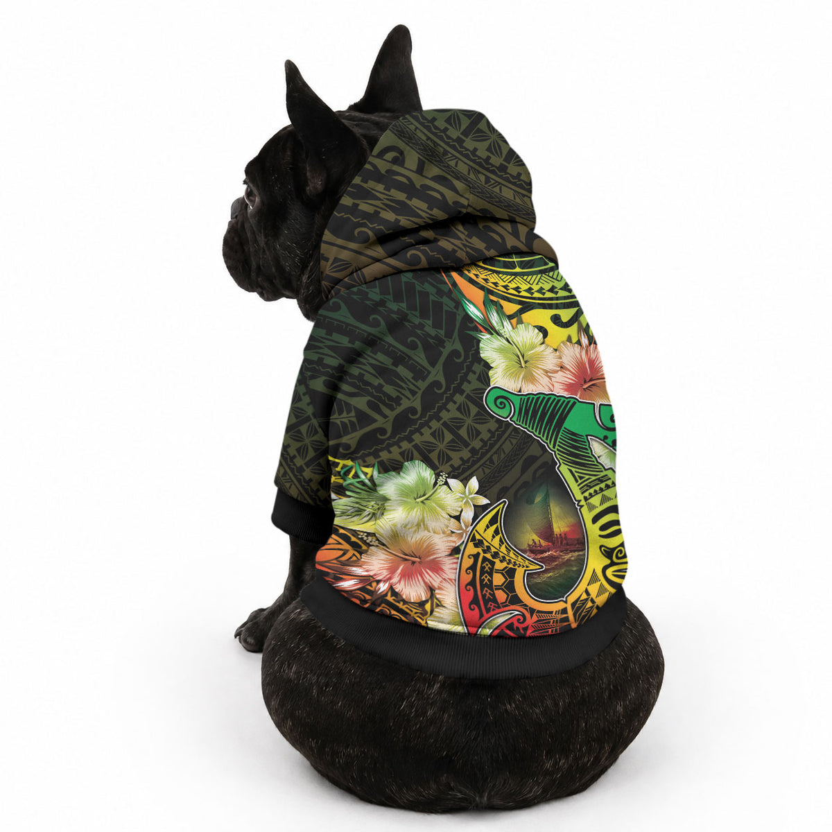 Hawaii Discoverers Day Pet Hoodie Polynesian Fish Hook With Hibiscus Reggae LT05 - Polynesian Pride