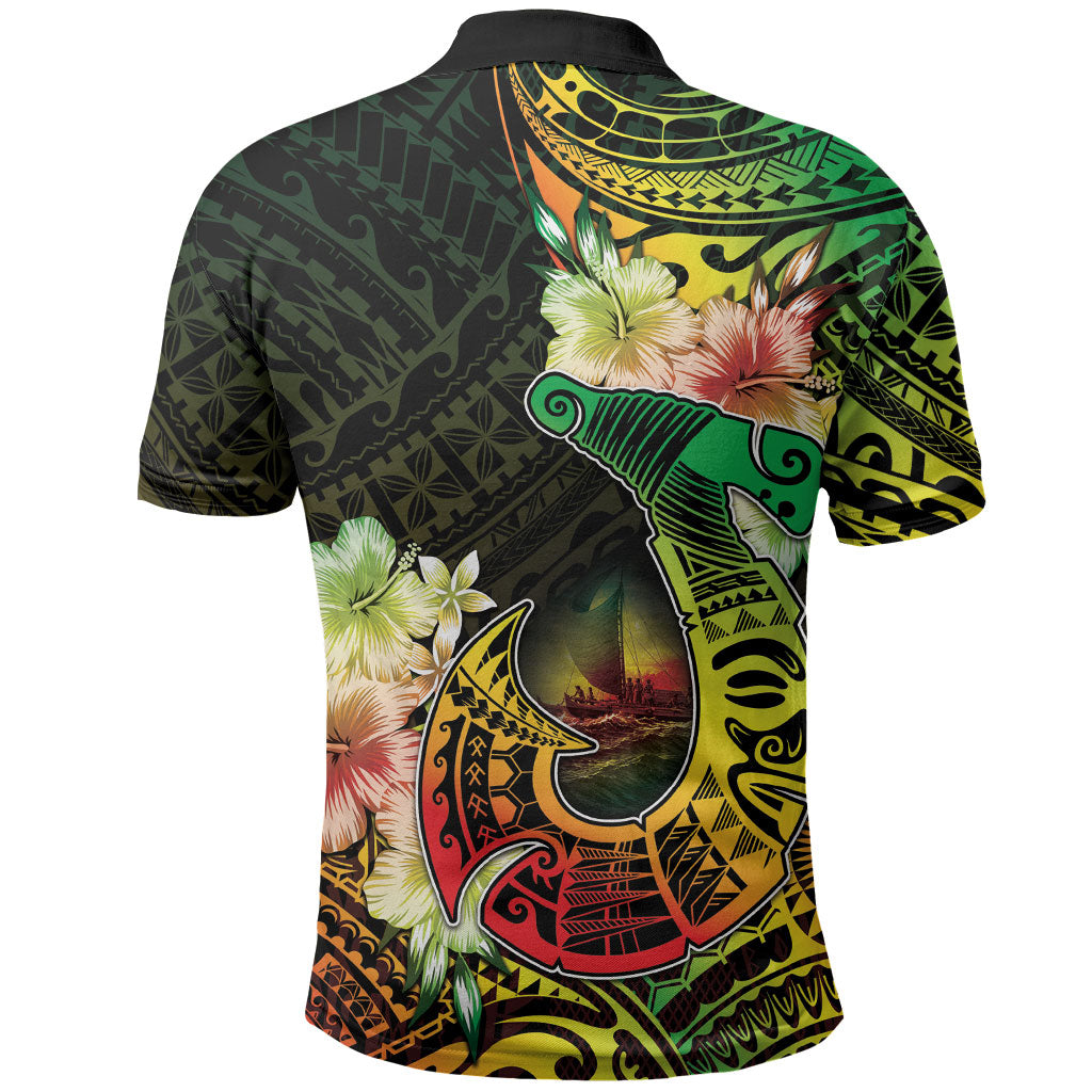 Hawaii Discoverers Day Polo Shirt Polynesian Fish Hook With Hibiscus Reggae LT05 - Polynesian Pride