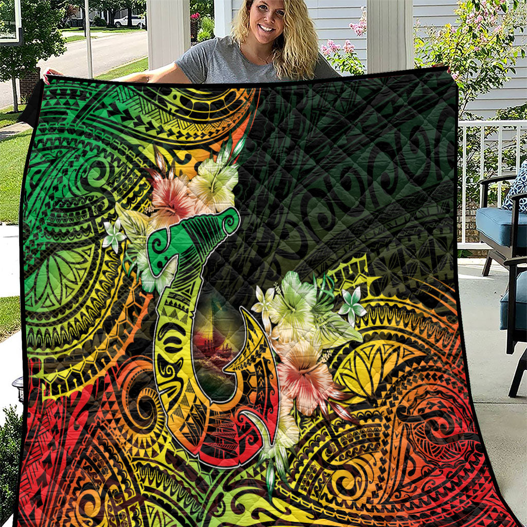 Hawaii Discoverers Day Quilt Polynesian Fish Hook With Hibiscus Reggae