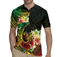 Hawaii Discoverers Day Rugby Jersey Polynesian Fish Hook With Hibiscus Reggae LT05 - Polynesian Pride