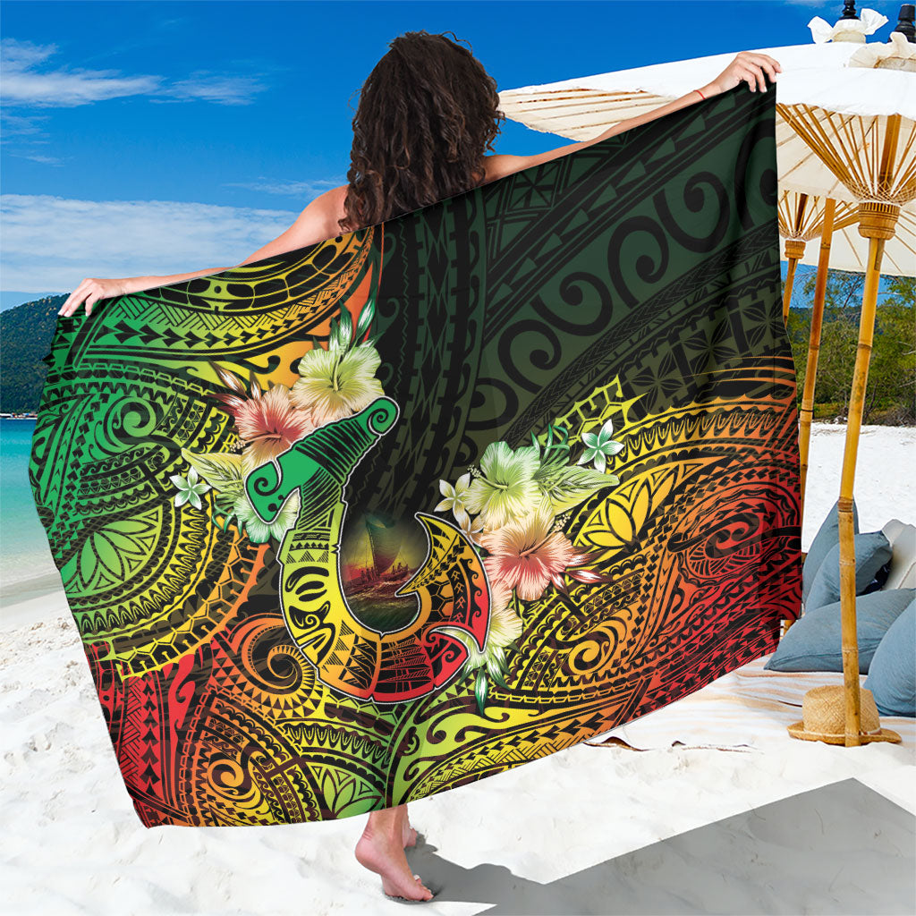 Hawaii Discoverers Day Sarong Polynesian Fish Hook With Hibiscus Reggae LT05 One Size 44 x 66 inches Reggae - Polynesian Pride