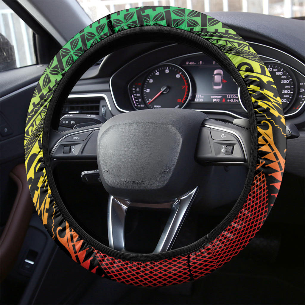Hawaii Discoverers Day Steering Wheel Cover Polynesian Fish Hook With Hibiscus Reggae LT05 - Polynesian Pride