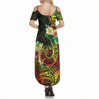 Hawaii Discoverers Day Summer Maxi Dress Polynesian Fish Hook With Hibiscus Reggae LT05 - Polynesian Pride