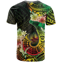 Hawaii Discoverers Day T Shirt Polynesian Fish Hook With Hibiscus Reggae LT05 - Polynesian Pride