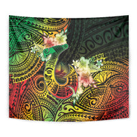 Hawaii Discoverers Day Tapestry Polynesian Fish Hook With Hibiscus Reggae