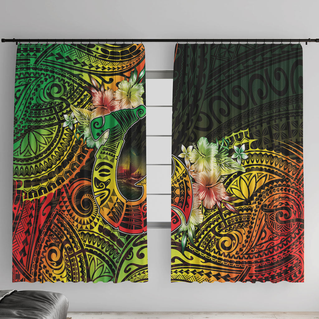 Hawaii Discoverers Day Window Curtain Polynesian Fish Hook With Hibiscus Reggae LT05 With Hooks Reggae - Polynesian Pride