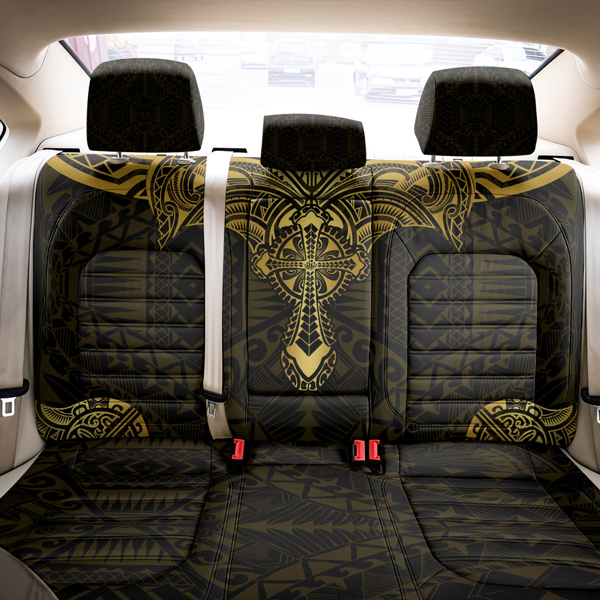 Personalized Polynesia Back Car Seat Cover With Christian Cross
