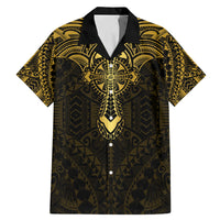 Personalized Polynesia Family Matching Mermaid Dress and Hawaiian Shirt With Christian Cross LT05 Dad's Shirt - Short Sleeve Gold - Polynesian Pride