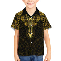 Personalized Polynesia Family Matching Off Shoulder Maxi Dress and Hawaiian Shirt With Christian Cross LT05 Son's Shirt Gold - Polynesian Pride
