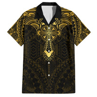 Personalized Polynesia Family Matching Off Shoulder Short Dress and Hawaiian Shirt With Christian Cross LT05 Dad's Shirt - Short Sleeve Gold - Polynesian Pride