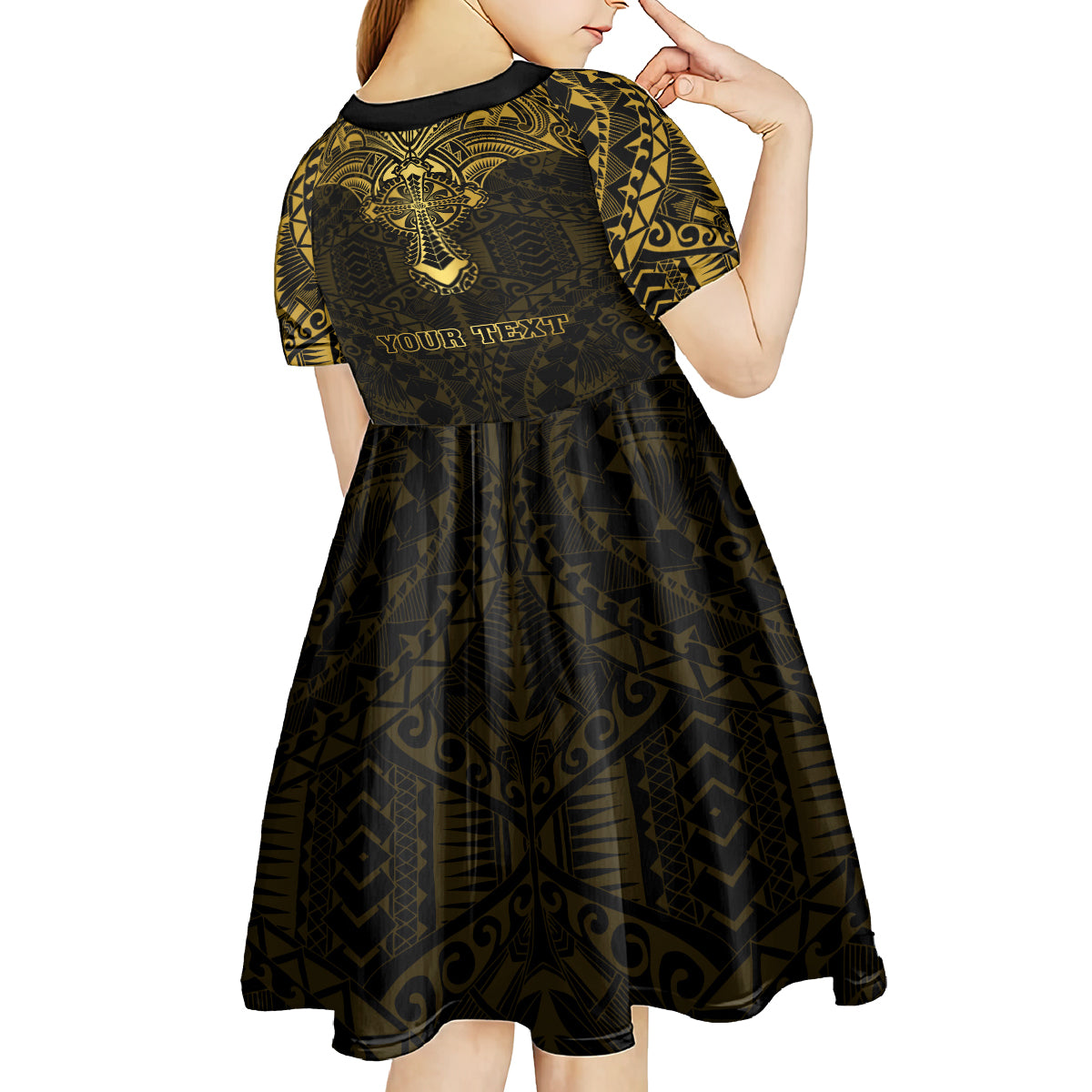 Personalized Polynesia Kid Short Sleeve Dress With Christian Cross LT05 - Polynesian Pride