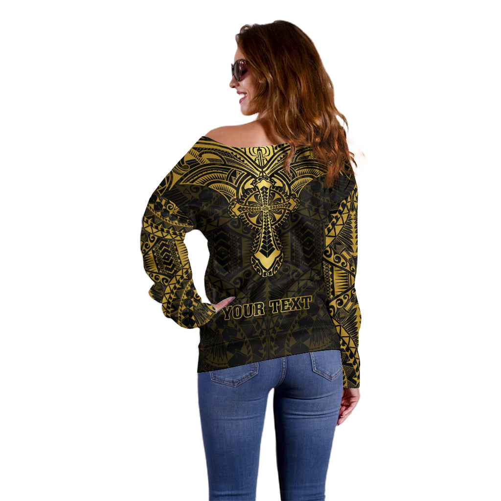 Personalized Polynesia Off Shoulder Sweater With Christian Cross LT05 - Polynesian Pride